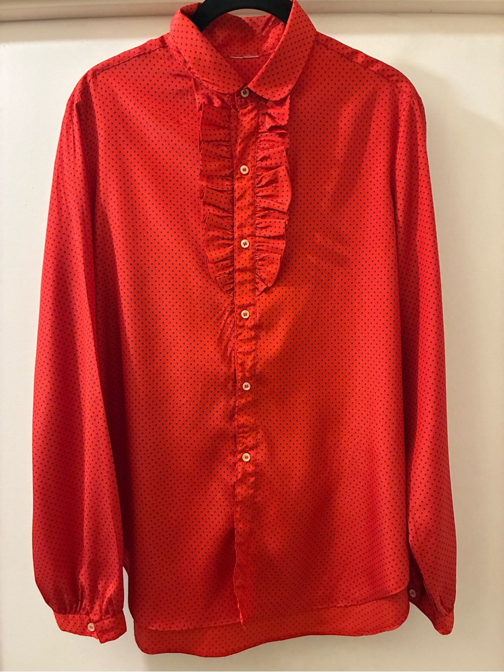 Vintage Women’s M Red Ruffle Front Dress Shirt